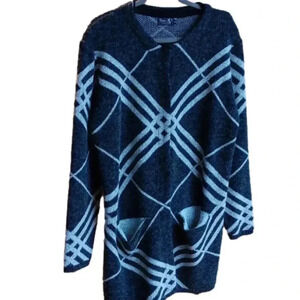 Irish gray and white plaid sweater coat XL